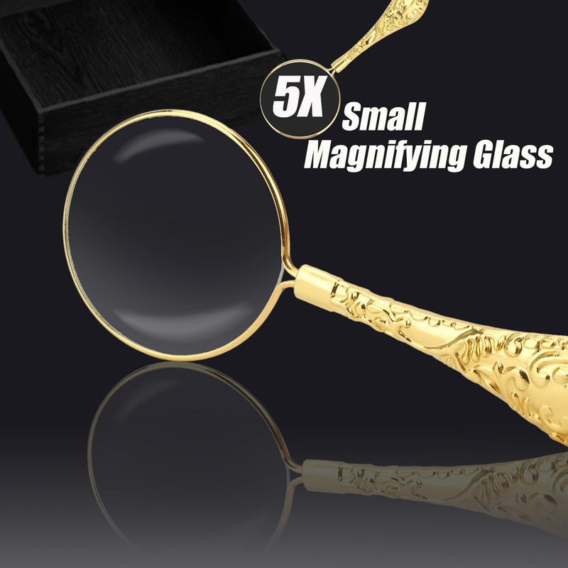 Rongon Small Magnifying Glass Handheld Reading Magnifiers, 5X 45MM Gold Handle Loupe Magnifiers for Close Work, Reading Hobbies, Classroom Science, Inspection and Craftsï¼ˆGold ï¼‰ - Image 4